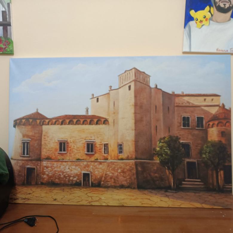 Handgemaltes Ölbild auf Leinwand. Castello in pietra.