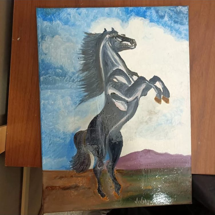 Handgemaltes Ölbild auf Leinwand. Cavallo che si impenna.