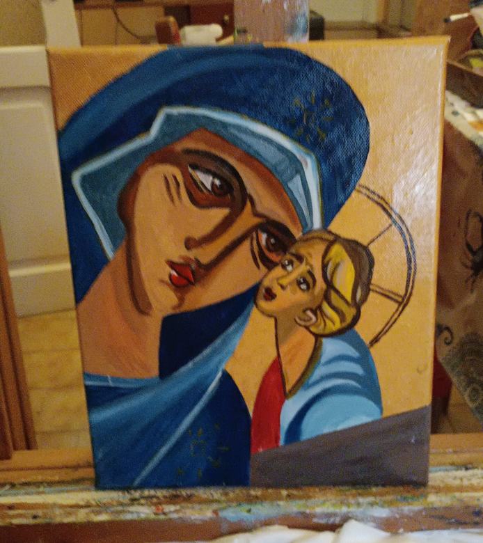 Handgemaltes Ölbild auf Leinwand. Madonna con il Bambino.