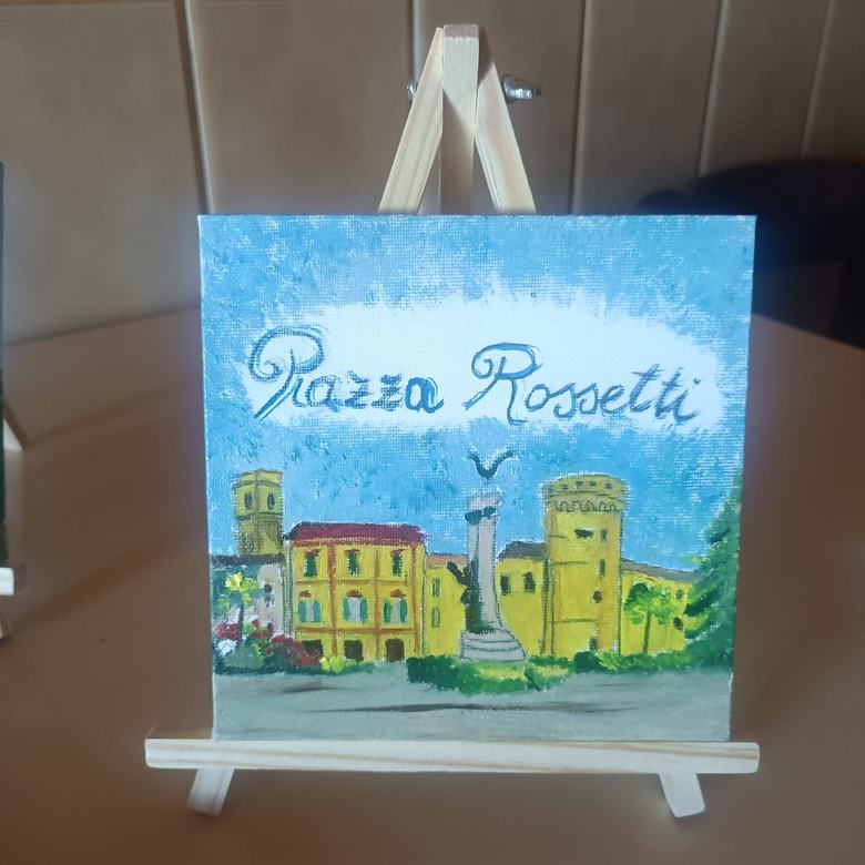 Handgemaltes Ölbild auf Leinwand. Piazza Rossetti gialla.