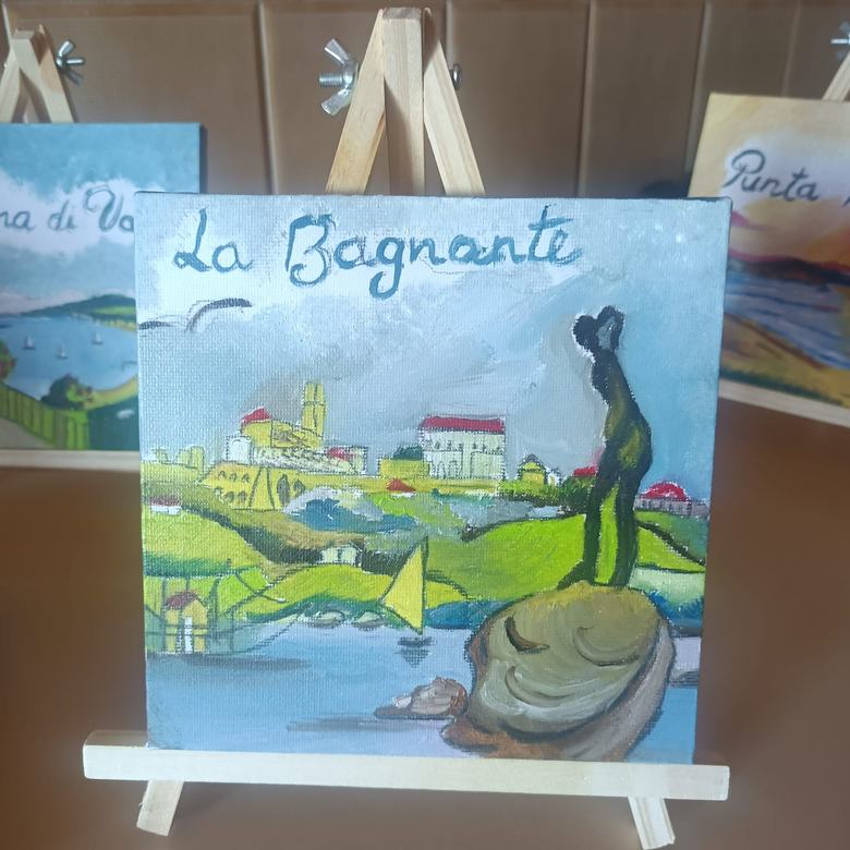 Handgemaltes Ölbild auf Leinwand. La Bagnante sul mare.