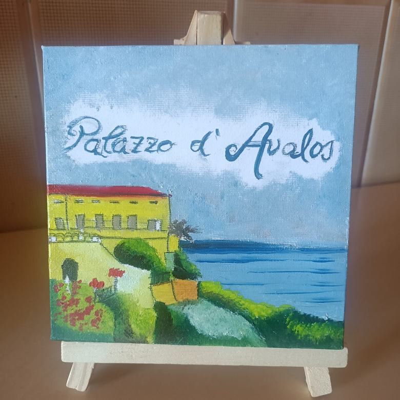 Handgemaltes Ölbild auf Leinwand. Palazzo d'Avalos sul mare.