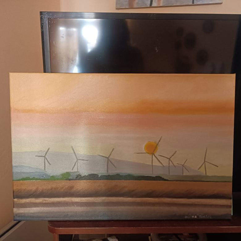 Handgemaltes Ölbild auf Leinwand. Pale eoliche al tramonto.