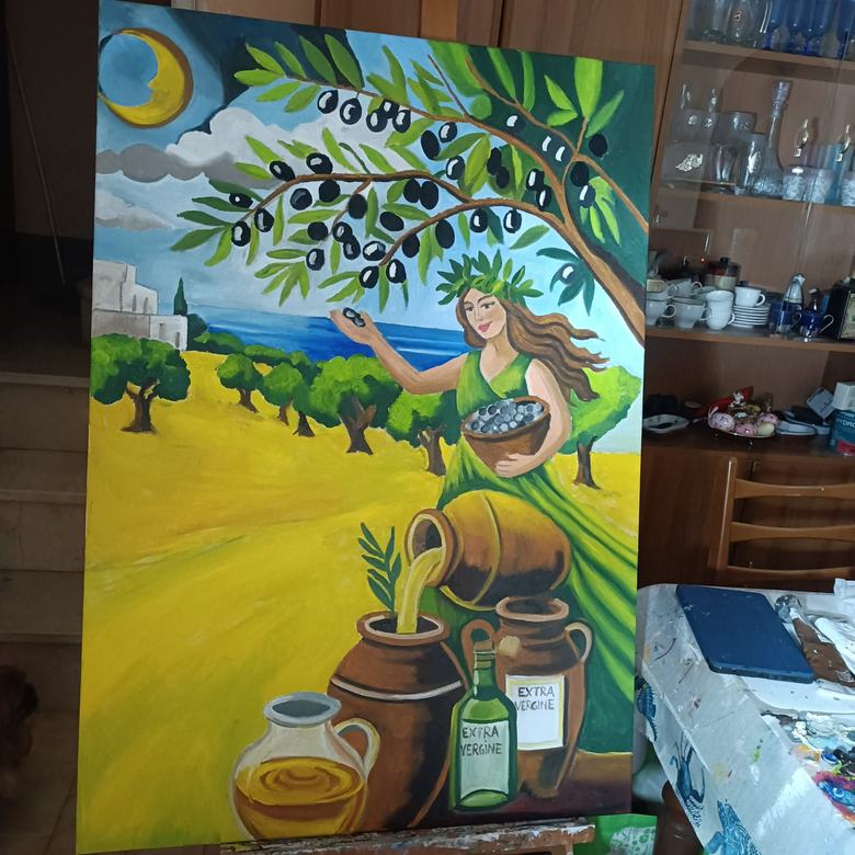 Handgemaltes Ölbild auf Leinwand. Donna dell'olio.