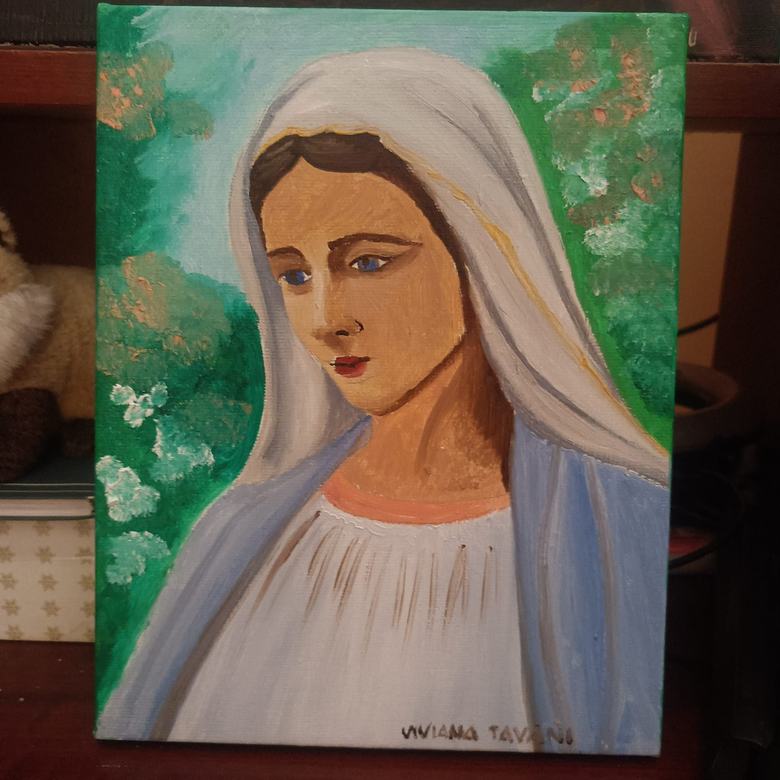 Handgemaltes Ölbild auf Leinwand. Volto della Madonna.