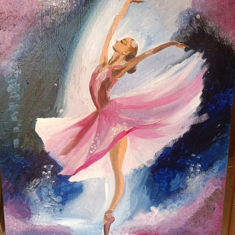 Handgemaltes Ölbild auf Leinwand. Ballerina in rosa.