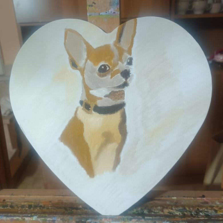 Handgemaltes Ölbild auf Leinwand. Chihuahua a cuore.
